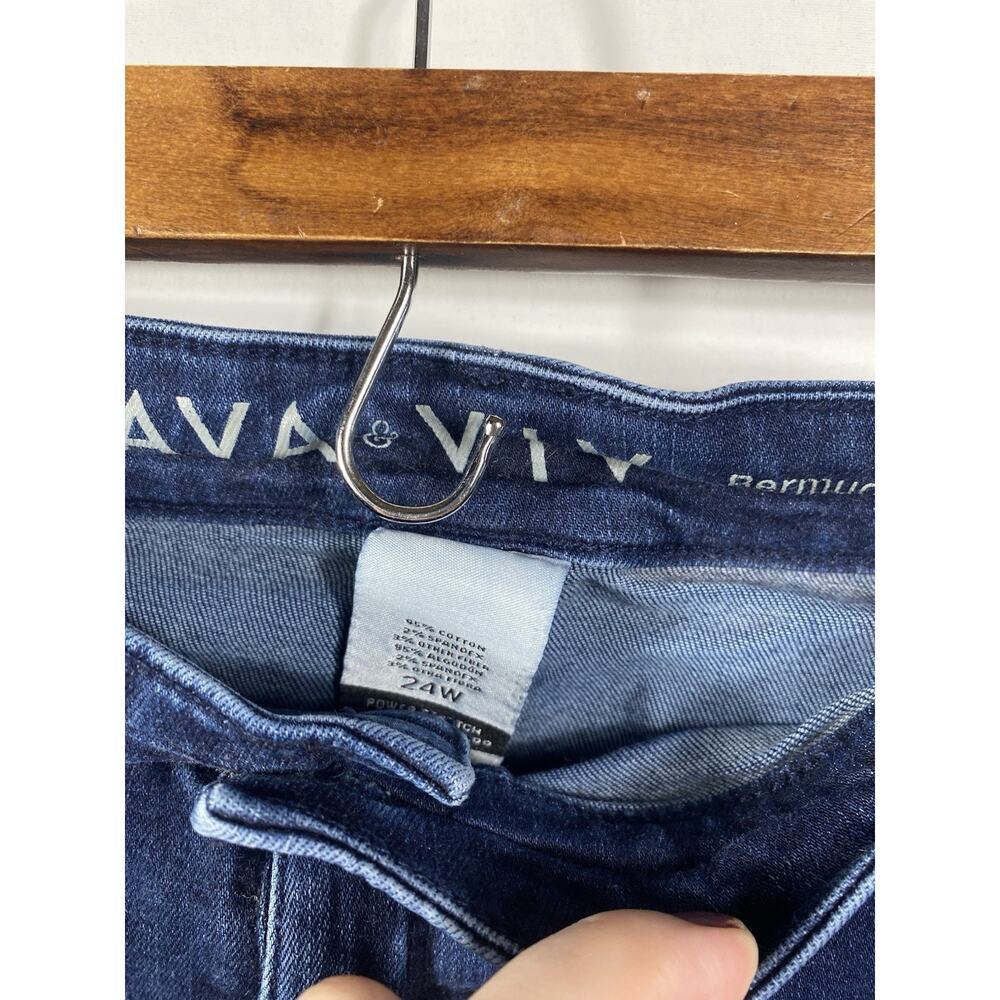 Ava & Viv Bermuda Jean Shorts Size 24W Dark Wash Denim Roll Cuff Power Stretch - Picture 3 of 7
